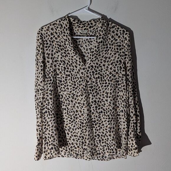 Tyler Boe Leopard Split Neck Long Sleeve Blouse Shirt Women's Size Small - Picture 1 of 6